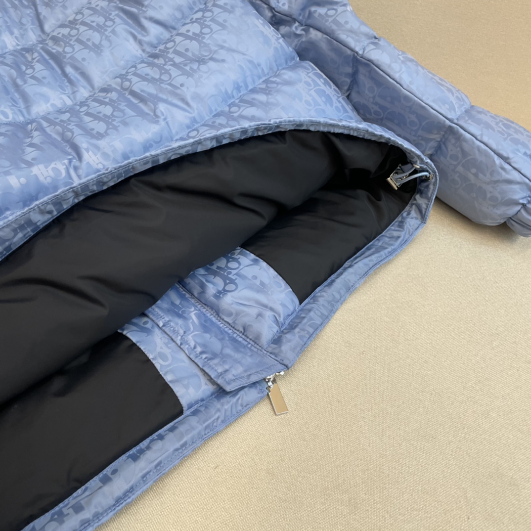 Dior Down Jacket White Duck Down Blue Printed L