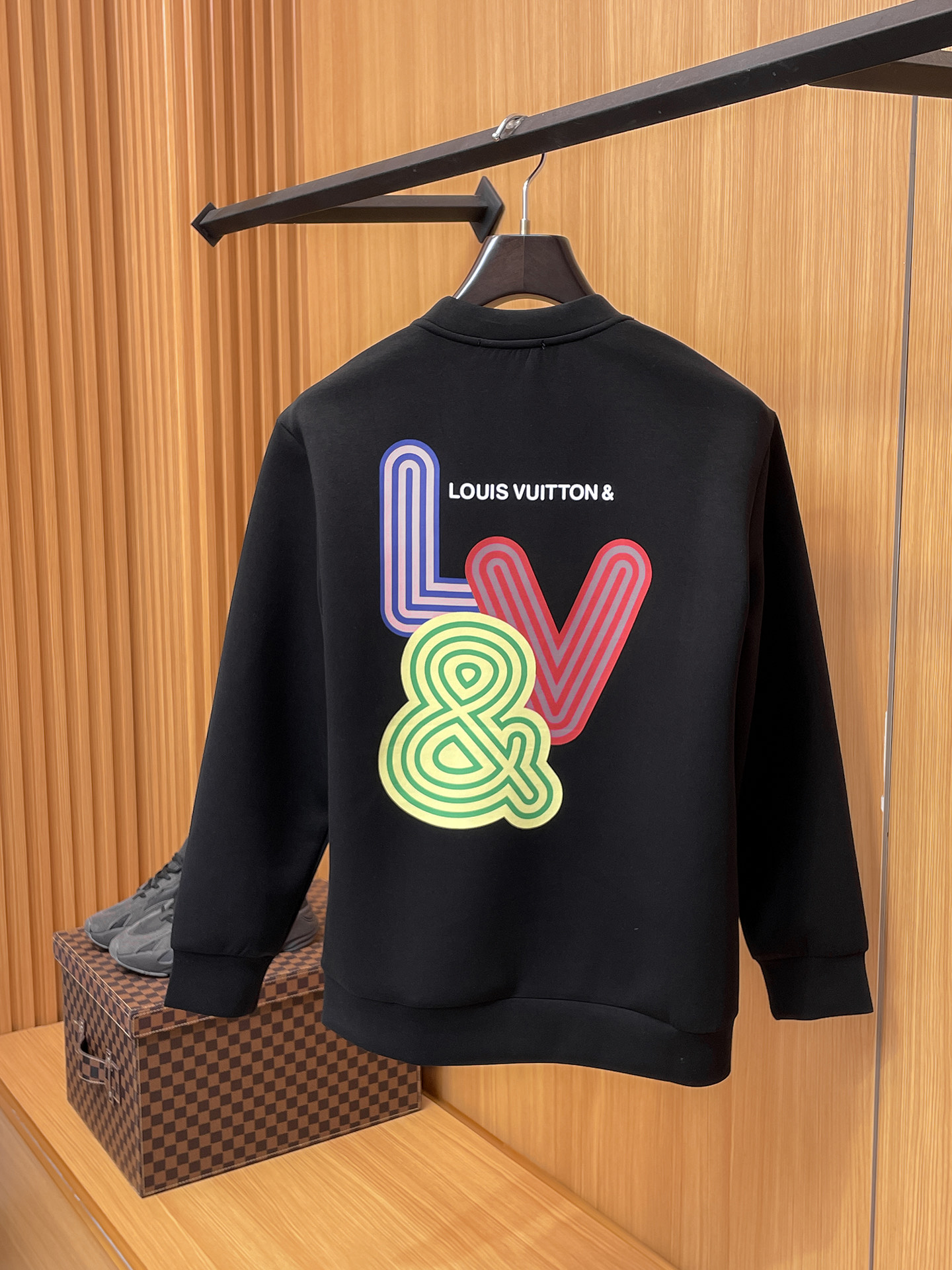 Louis Vuitton Male Hoodie Cotton Black Xs-s-m-l