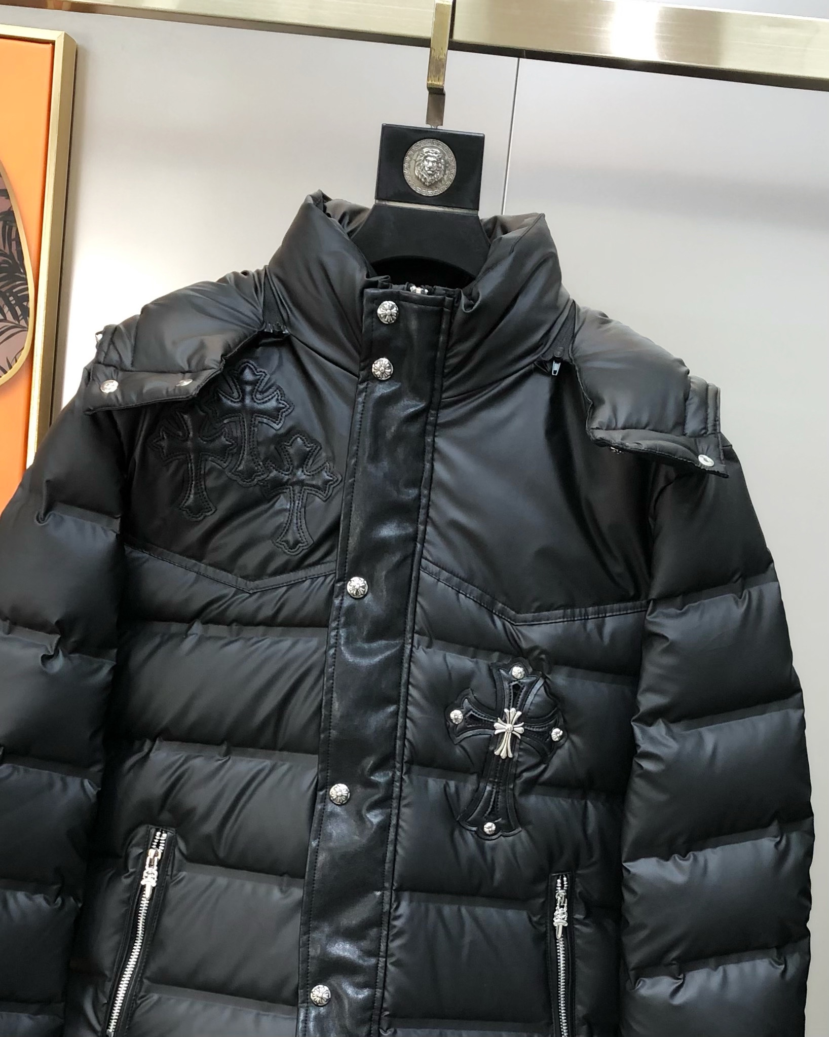 Chrome Hearts Male Down Jacket White Duck Down Black Hooded M-l-xl