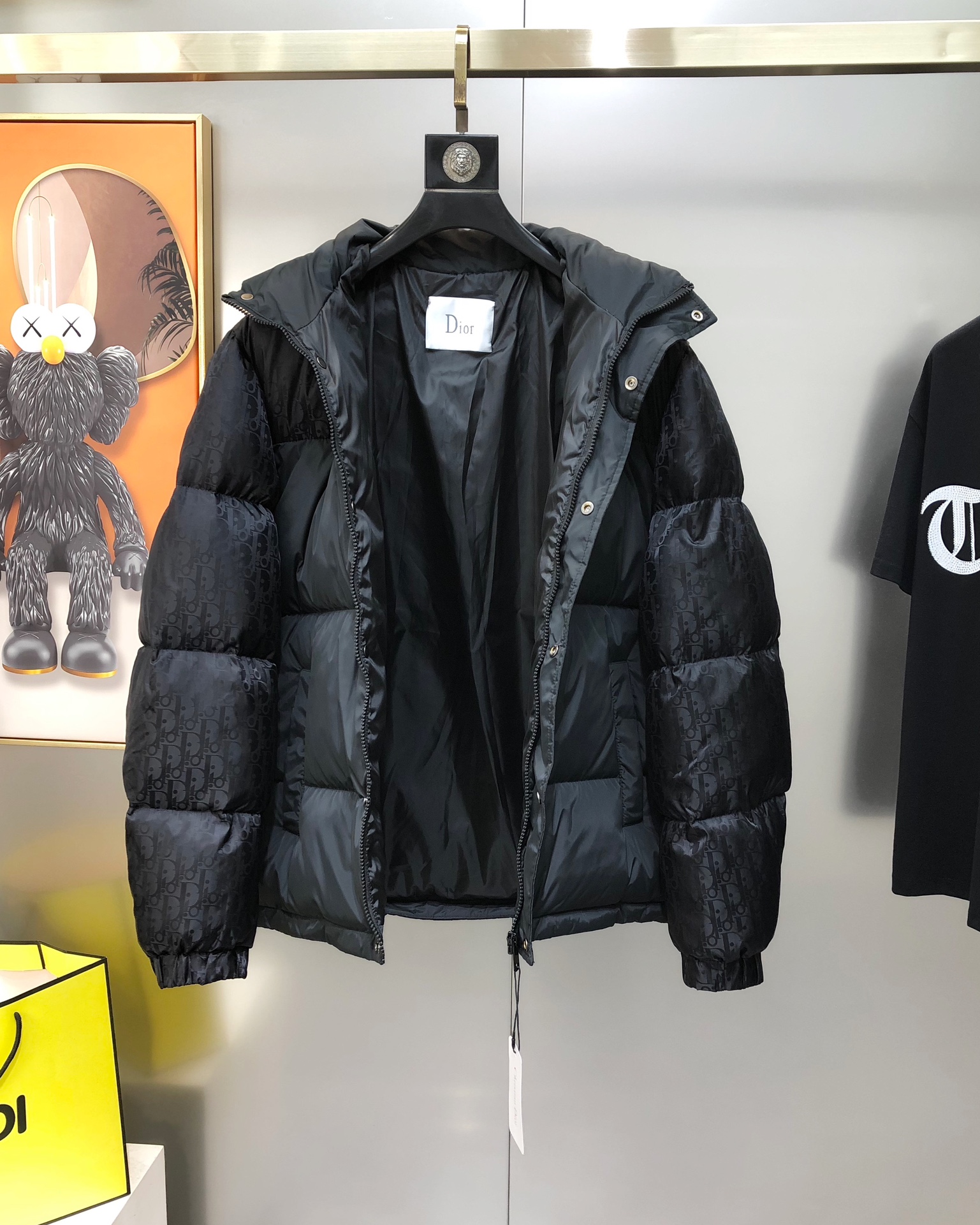 Dior Male Down Jacket White Duck Down Black Printed M-l-xl