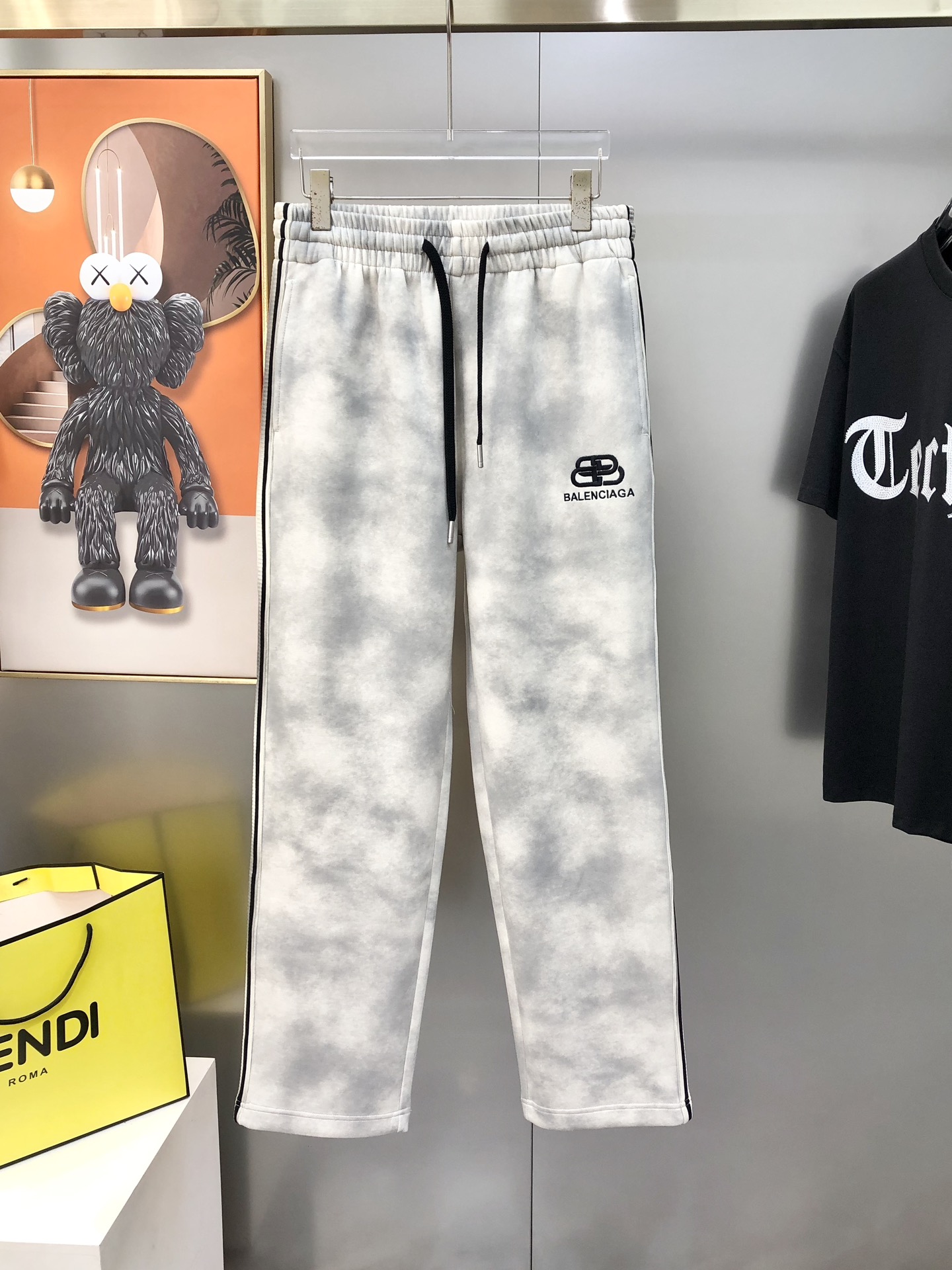 Balenciaga Male Sports Pants Cotton Black Printed M-l-xl