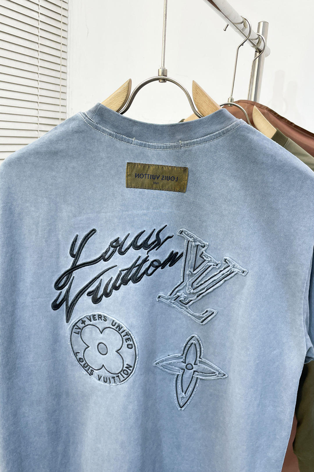 Louis Vuitton Couple Basic Clothing Cotton Blue Printed S-l-xl