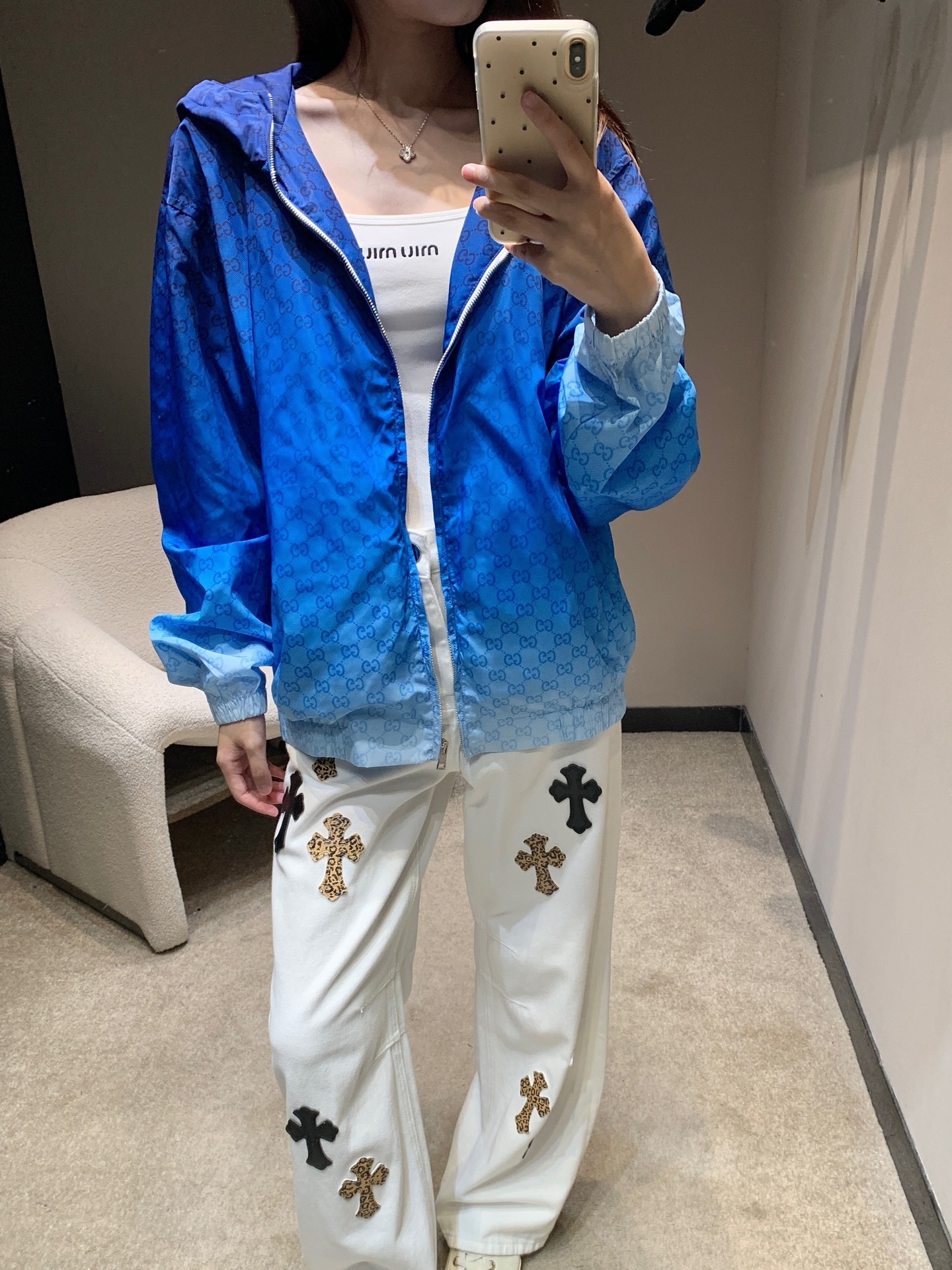 Gucci Couple Basic Clothing White Hooded S-m-xl