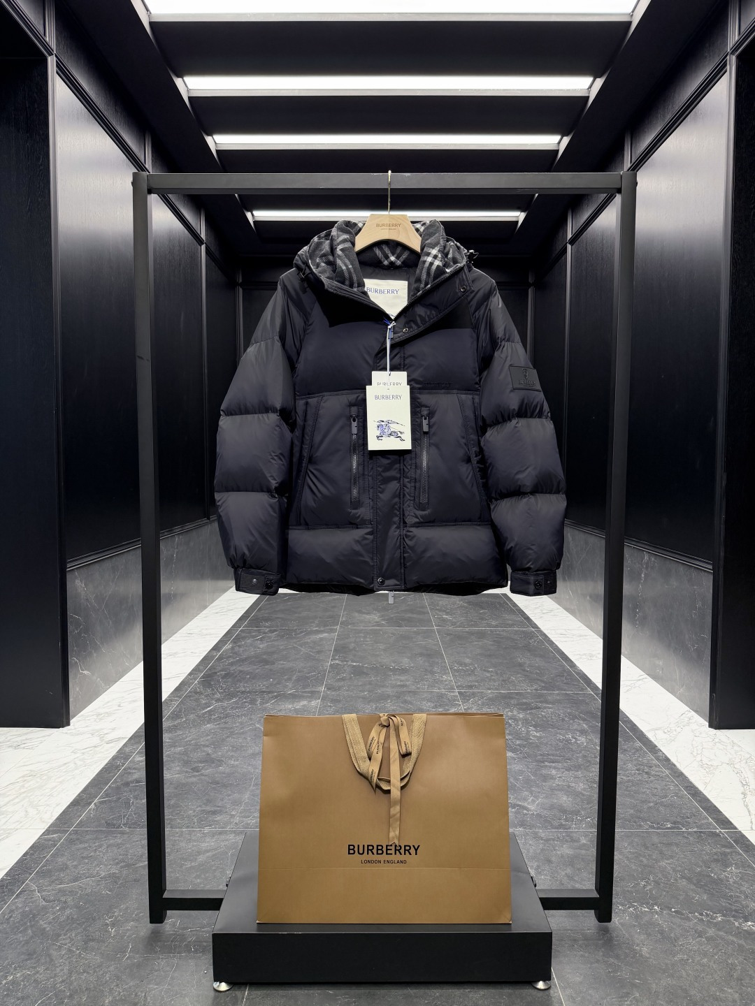 Burberry Down Jacket Wool Black Hooded S-m-xl