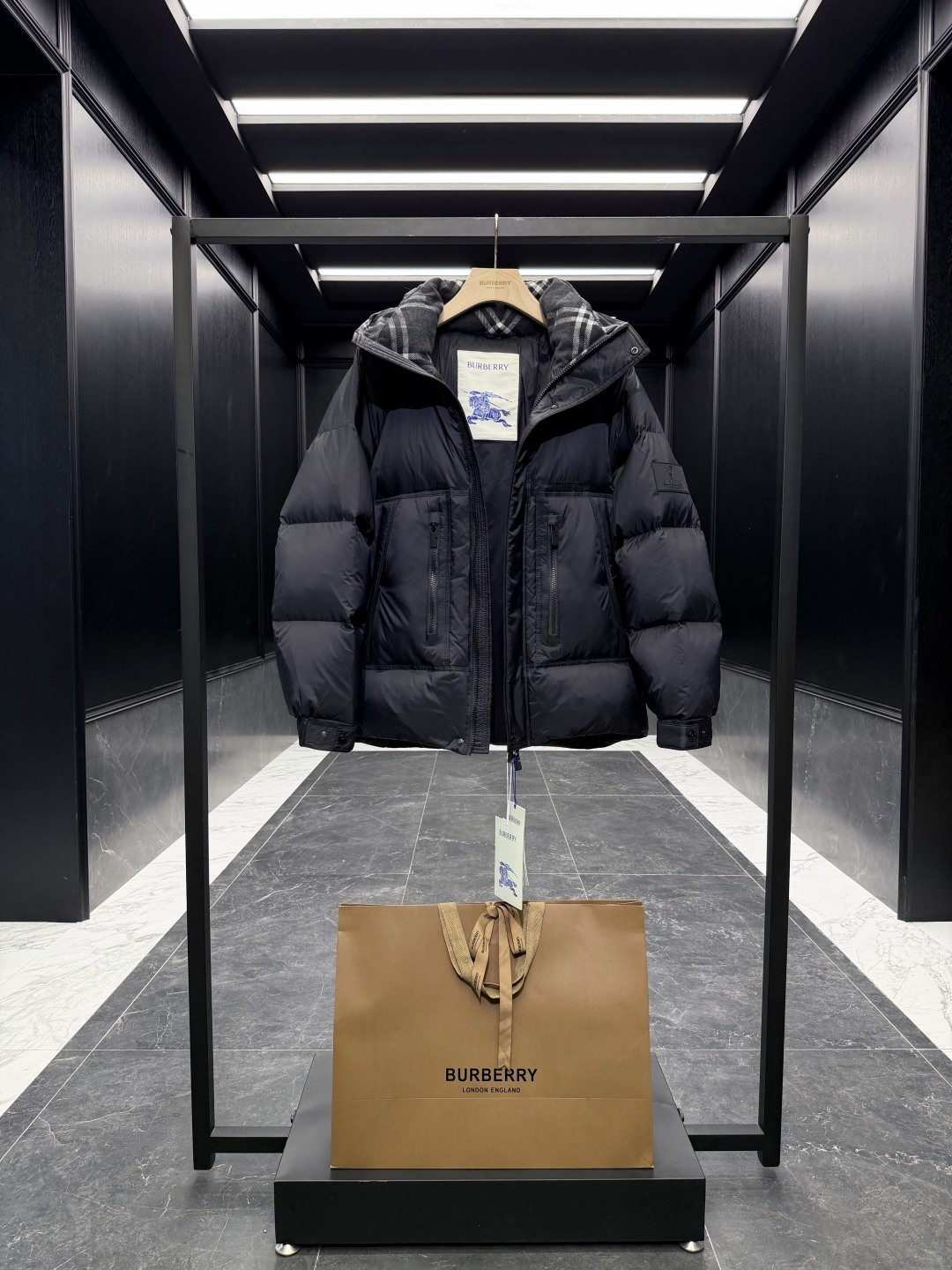 Burberry Down Jacket Wool Black Hooded S-m-xl