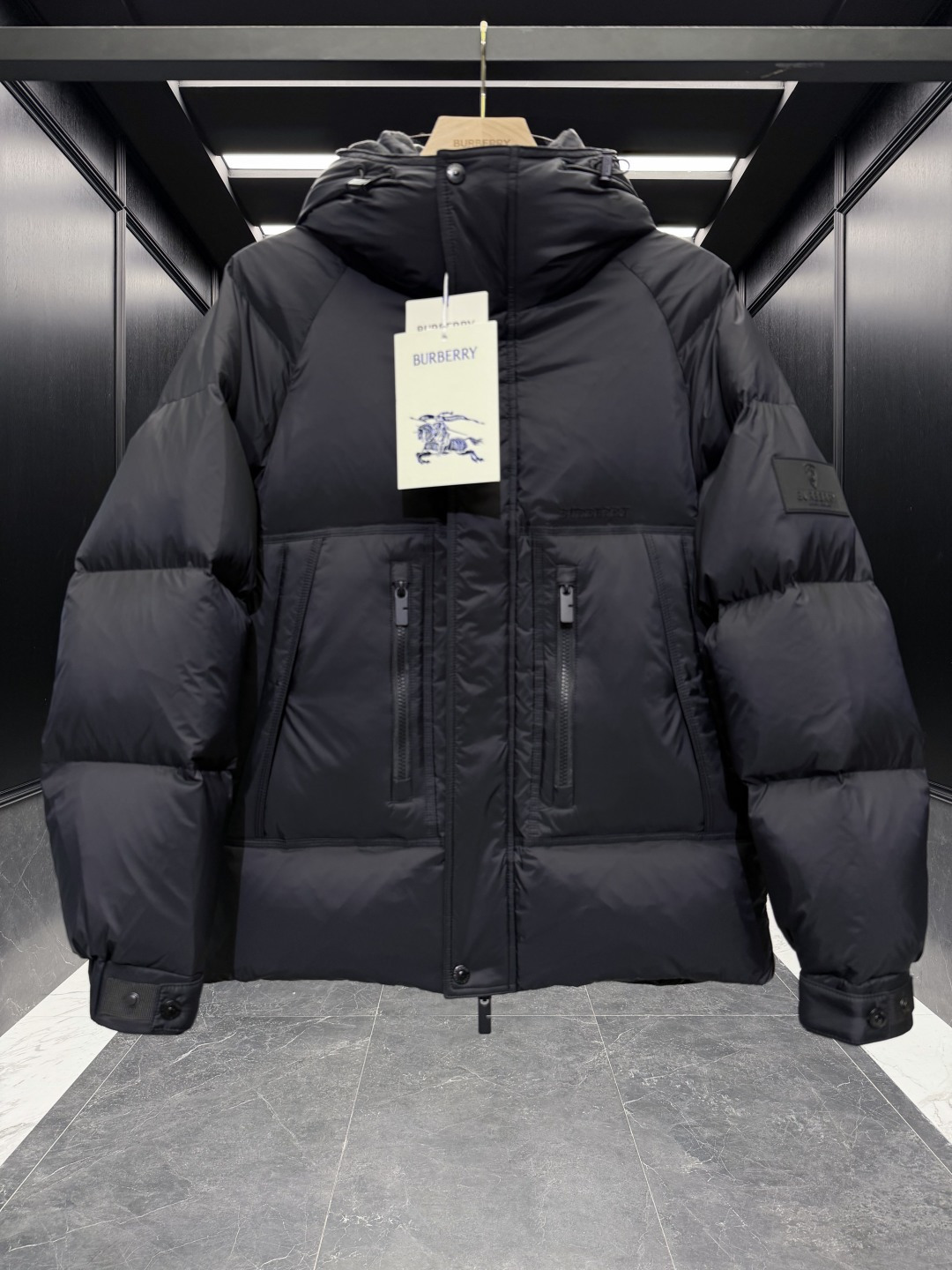 Burberry Down Jacket Wool Black Hooded S-m-xl