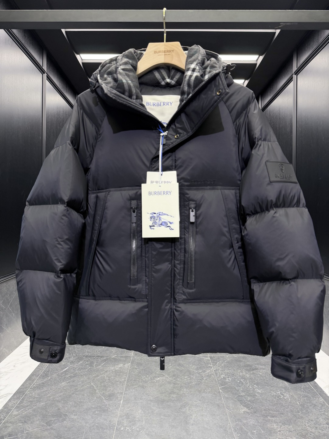 Burberry Down Jacket Wool Black Hooded S-m-xl