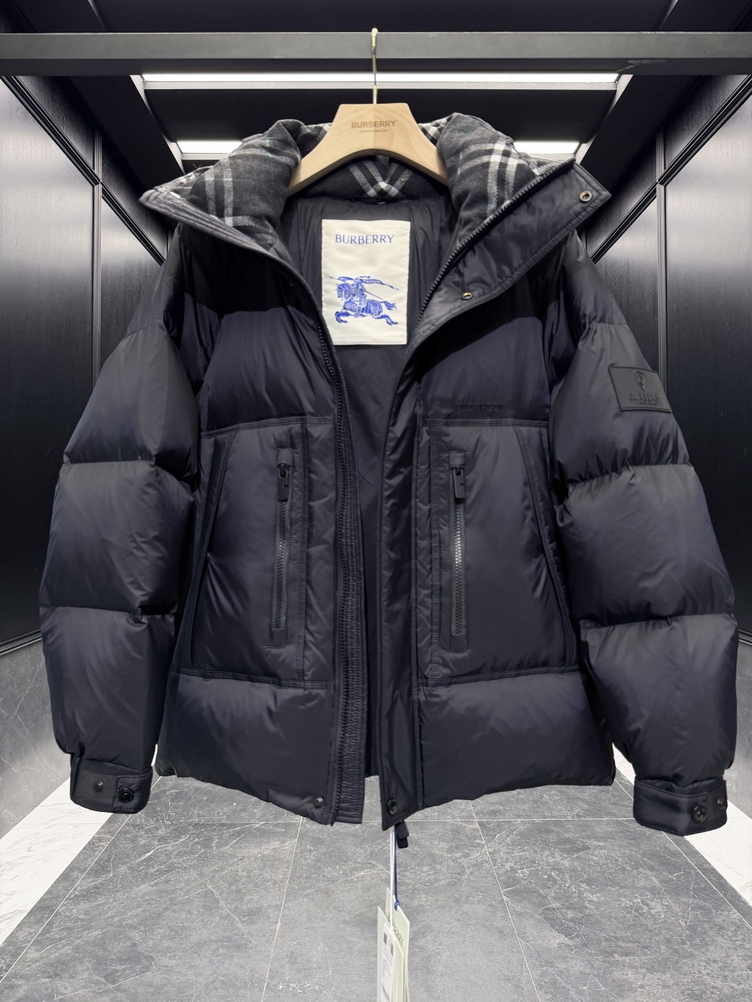 Burberry Down Jacket Wool Black Hooded S-m-xl