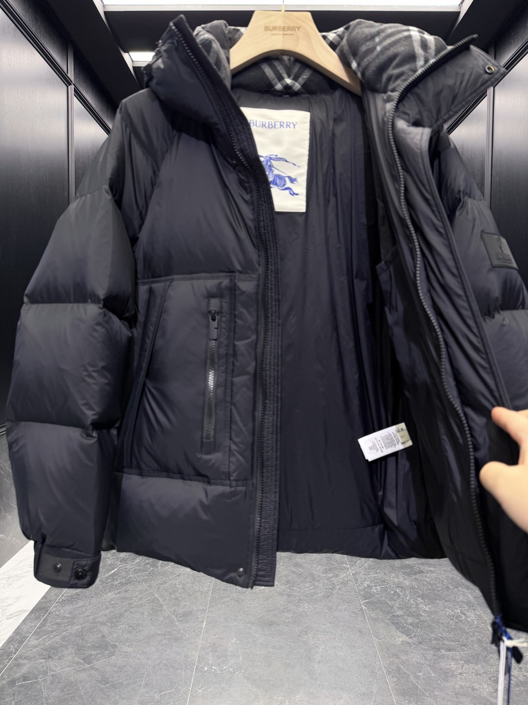 Burberry Down Jacket Wool Black Hooded S-m-xl
