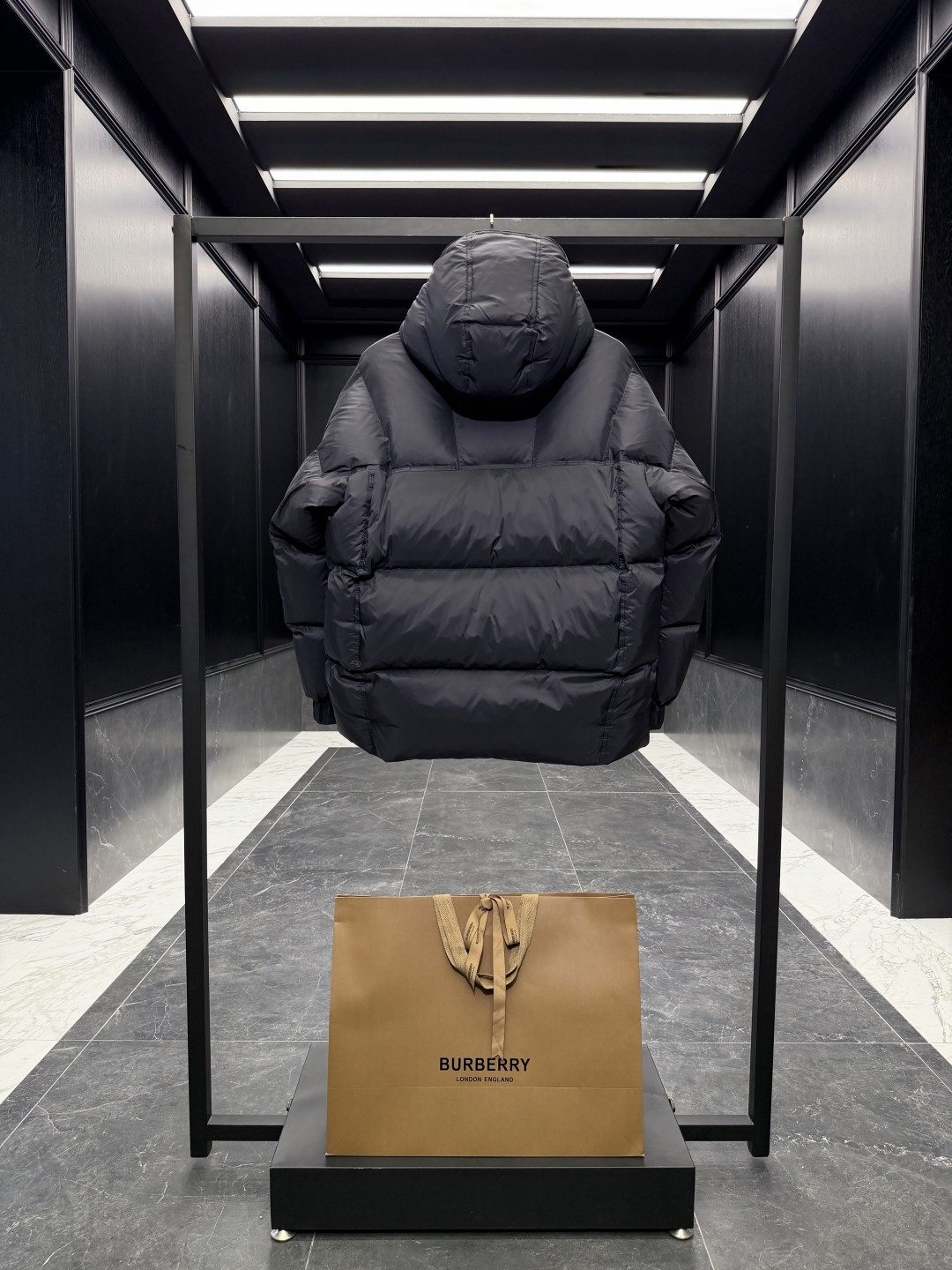 Burberry Down Jacket Wool Black Hooded S-m-xl