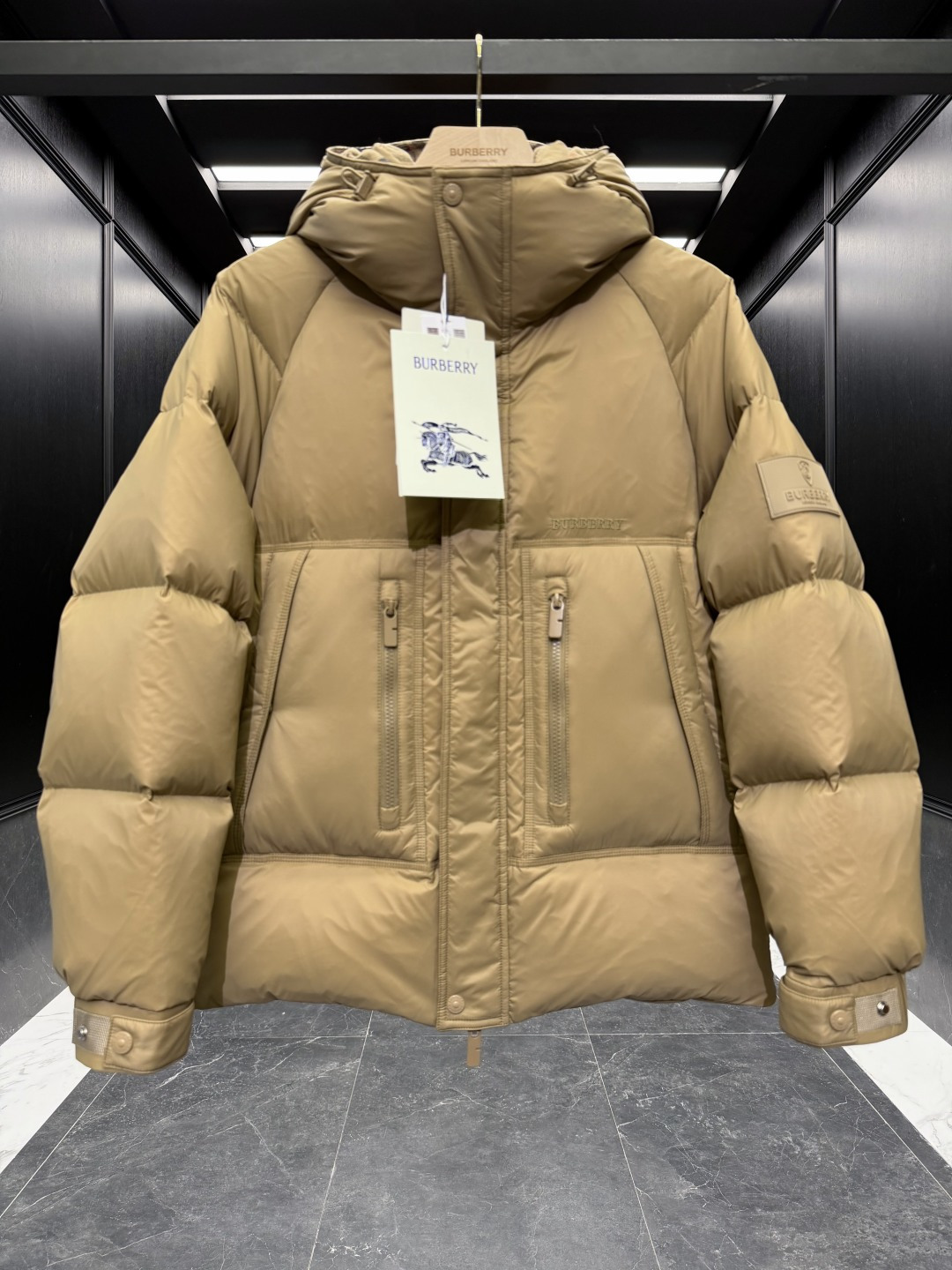 Burberry Down Jacket Wool Black Hooded S-m-xl