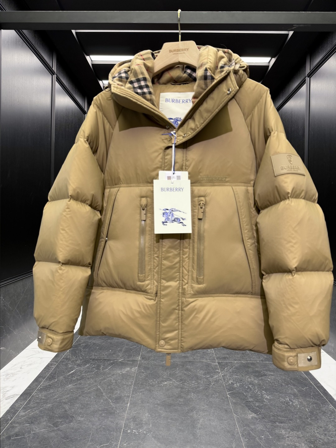 Burberry Down Jacket Wool Black Hooded S-m-xl