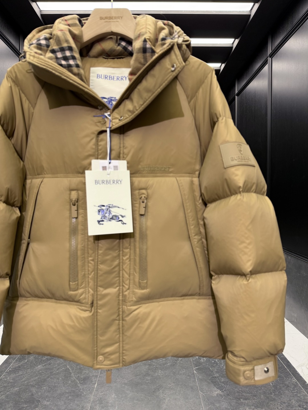 Burberry Down Jacket Wool Black Hooded S-m-xl