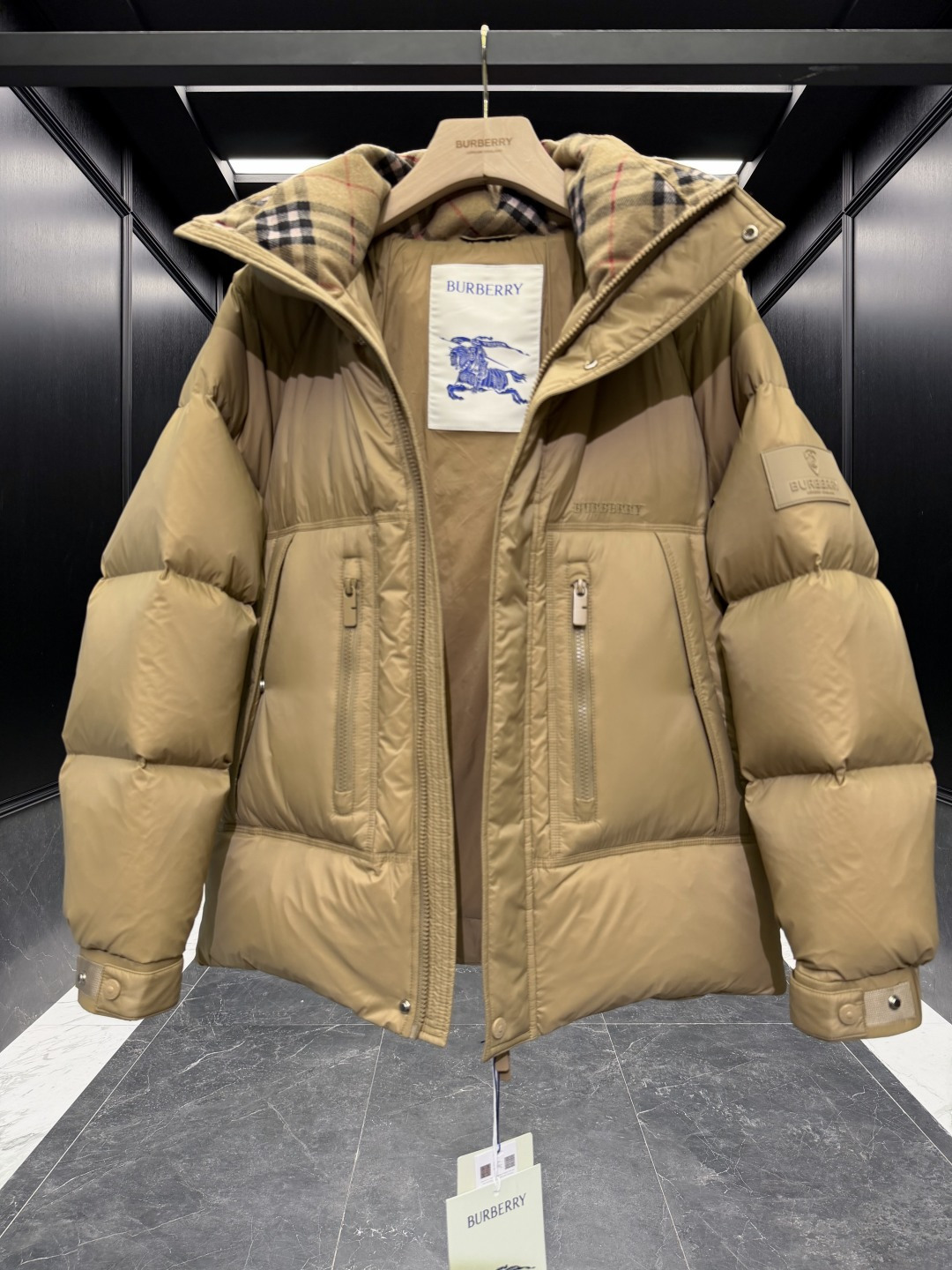 Burberry Down Jacket Wool Black Hooded S-m-xl