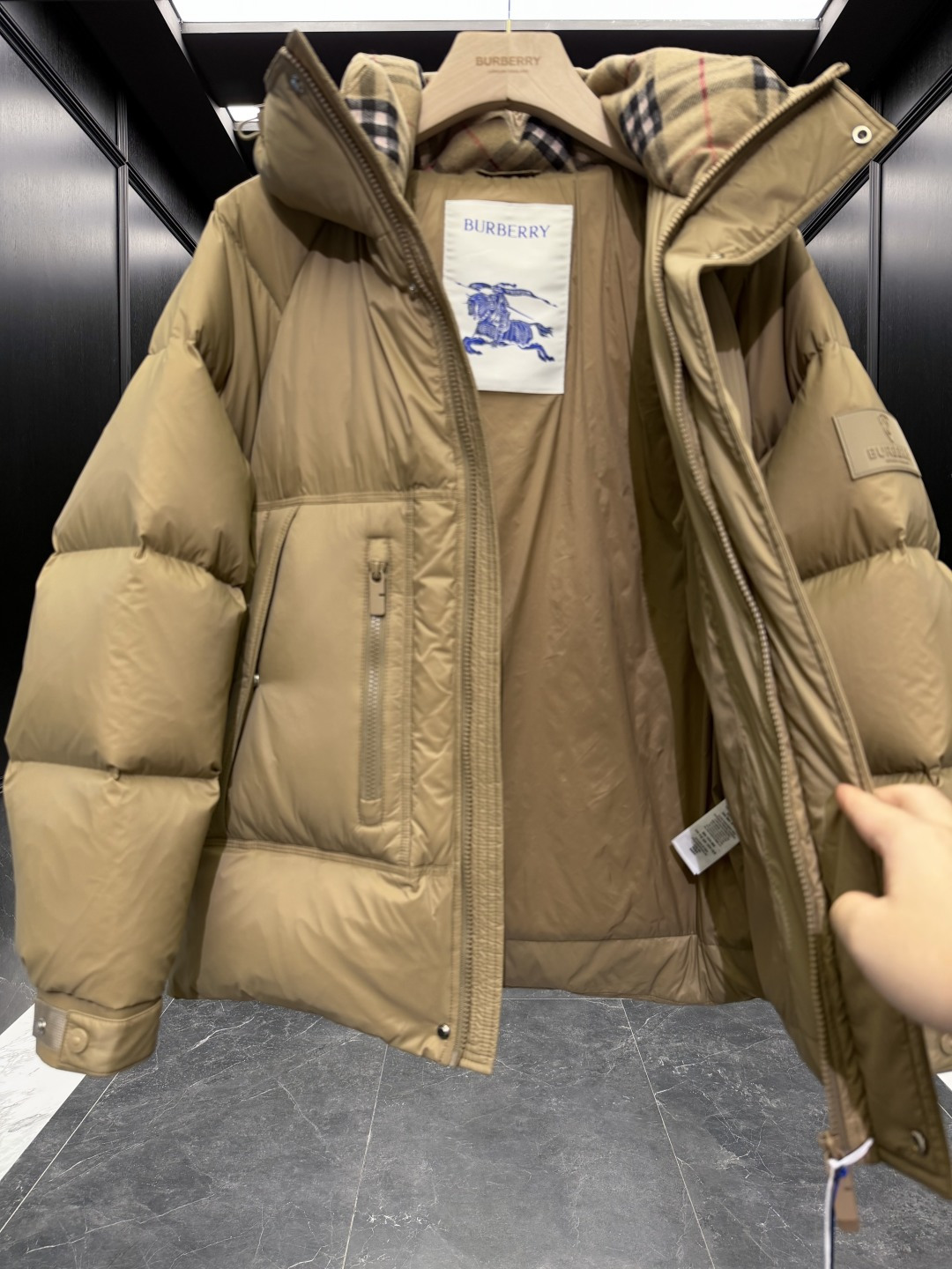 Burberry Down Jacket Wool Black Hooded S-m-xl