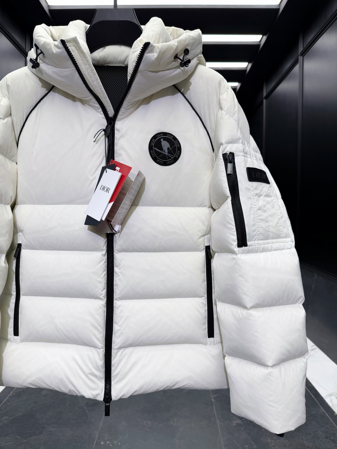 Dior Down Jacket Goose Down Black Hooded S-m-l