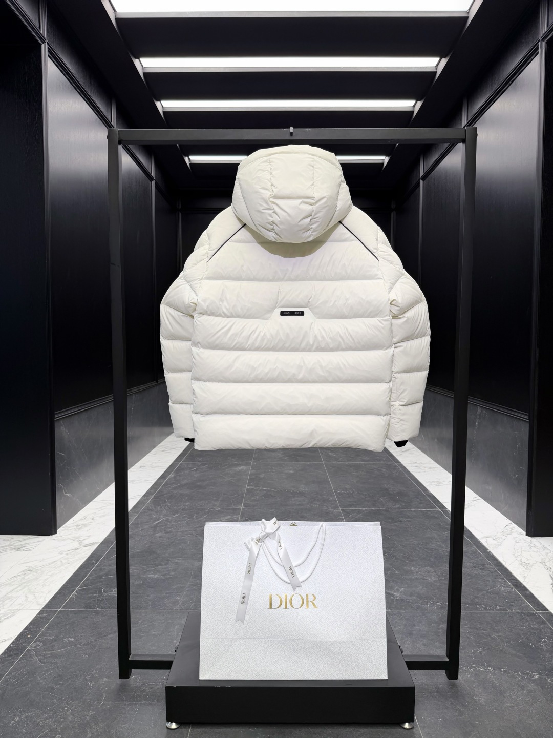 Dior Down Jacket Goose Down Black Hooded S-m-l