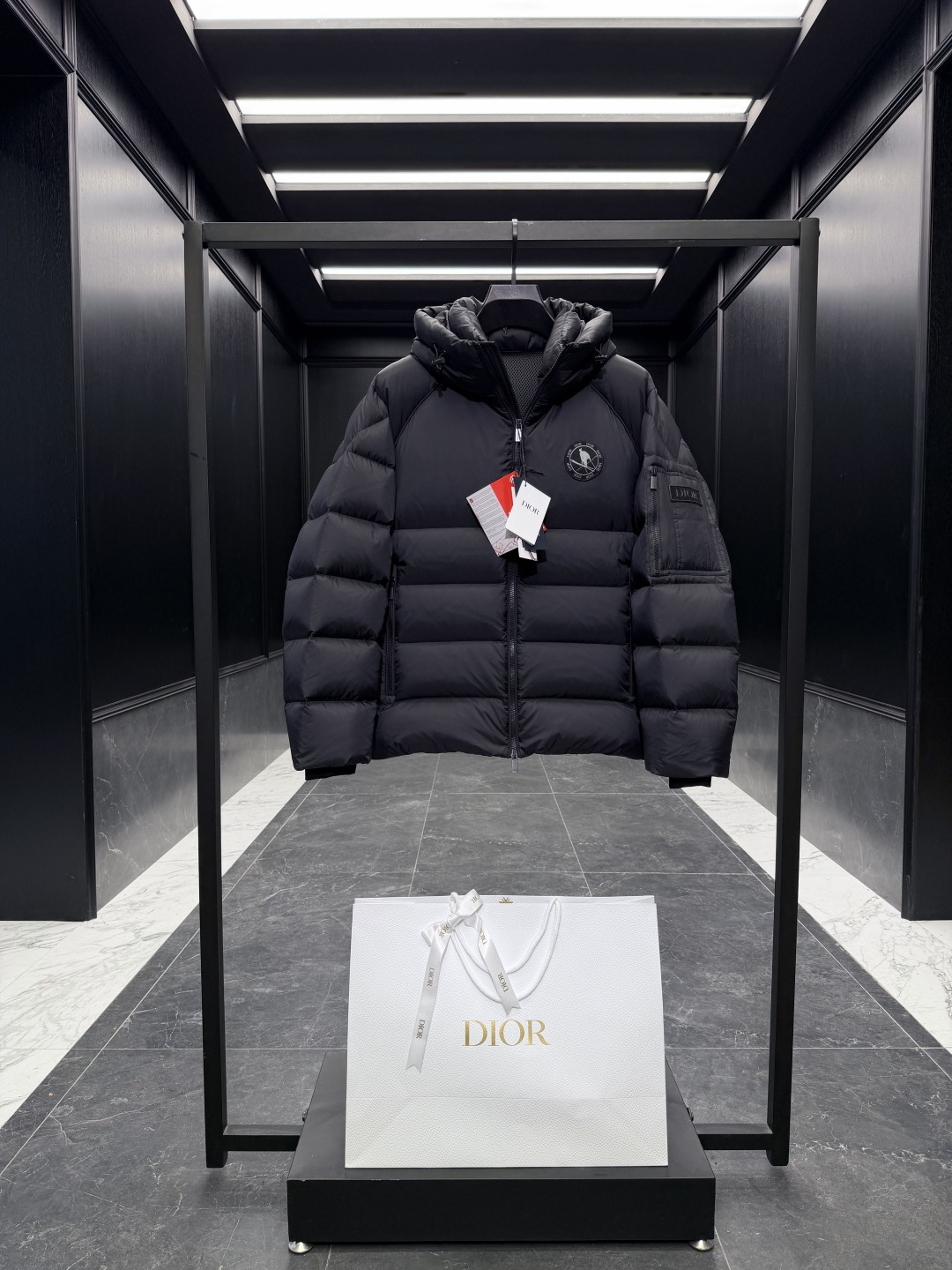 Dior Down Jacket Goose Down Black Hooded S-m-l
