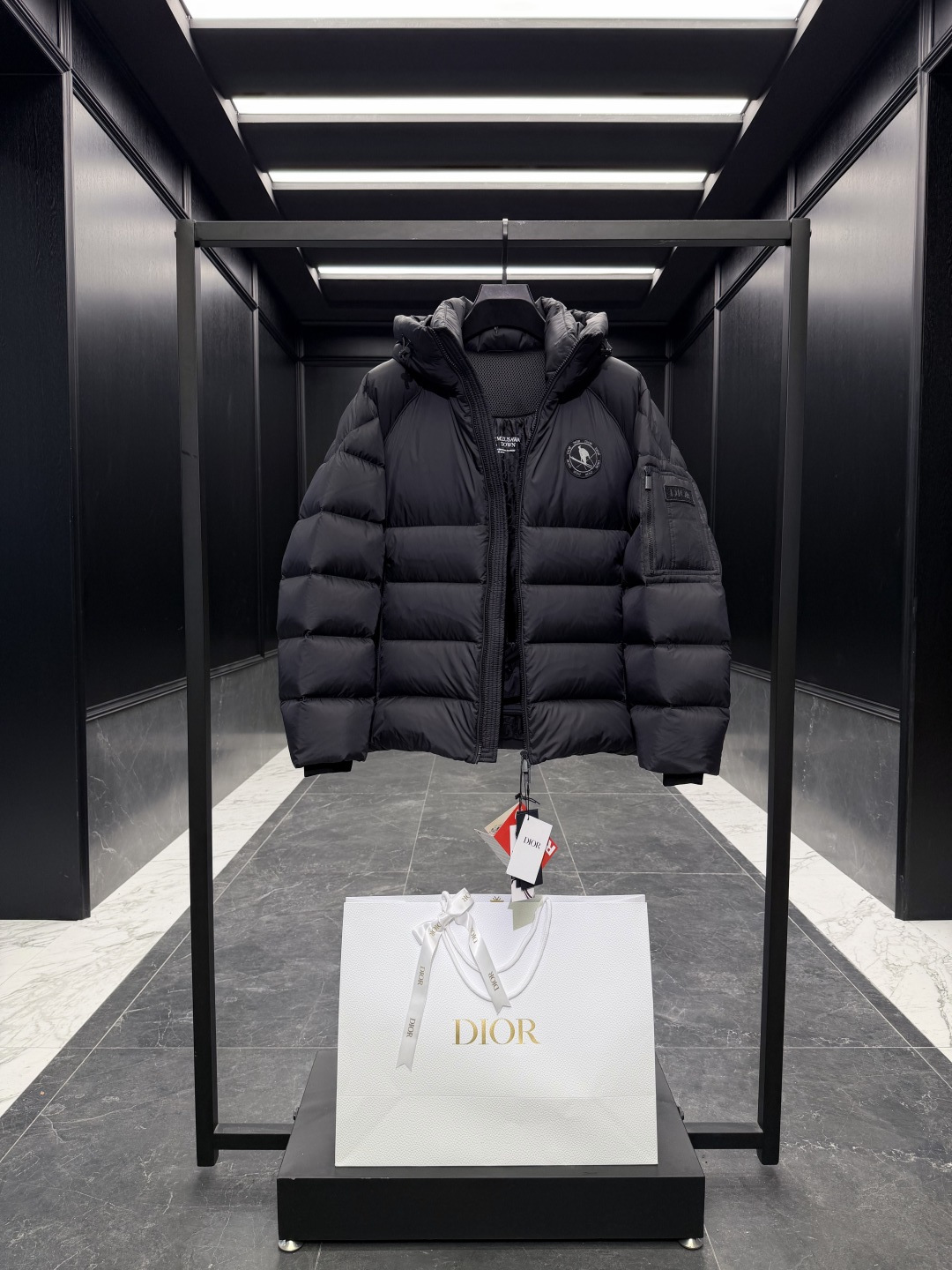 Dior Down Jacket Goose Down Black Hooded S-m-l