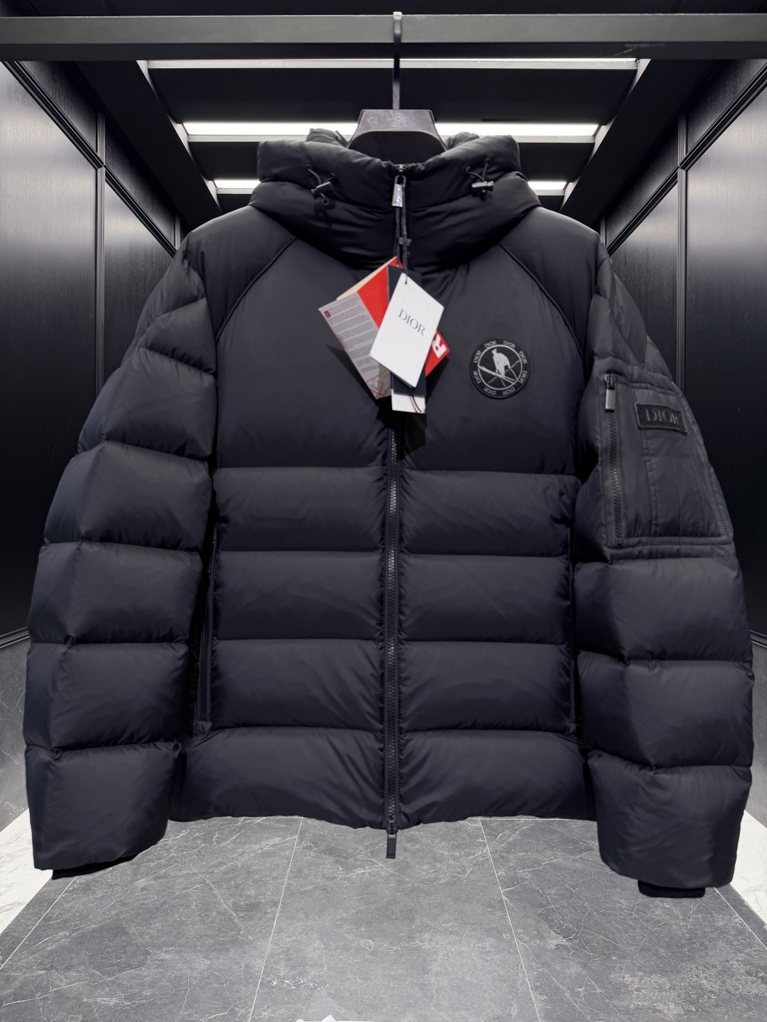 Dior Down Jacket Goose Down Black Hooded S-m-l