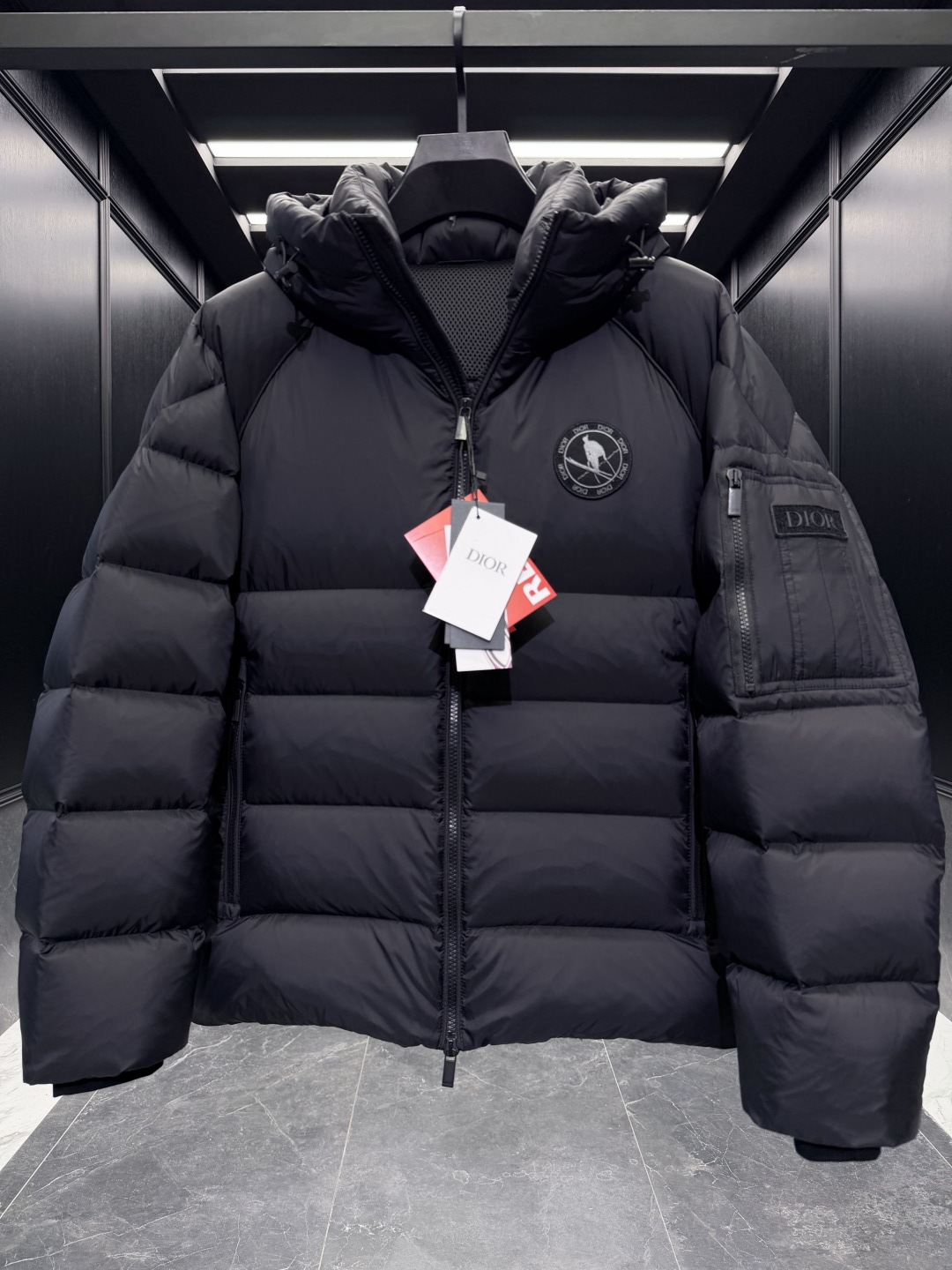 Dior Down Jacket Goose Down Black Hooded S-m-l
