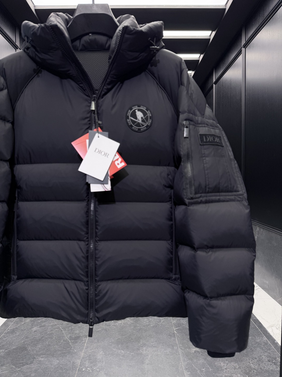 Dior Down Jacket Goose Down Black Hooded S-m-l