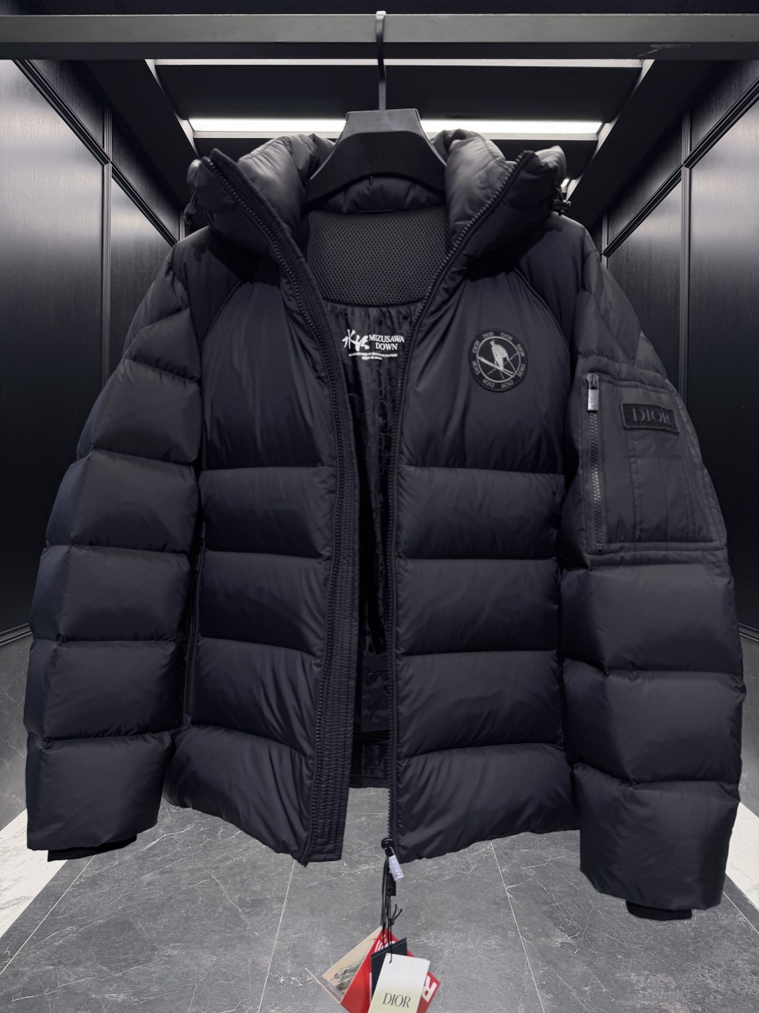 Dior Down Jacket Goose Down Black Hooded S-m-l