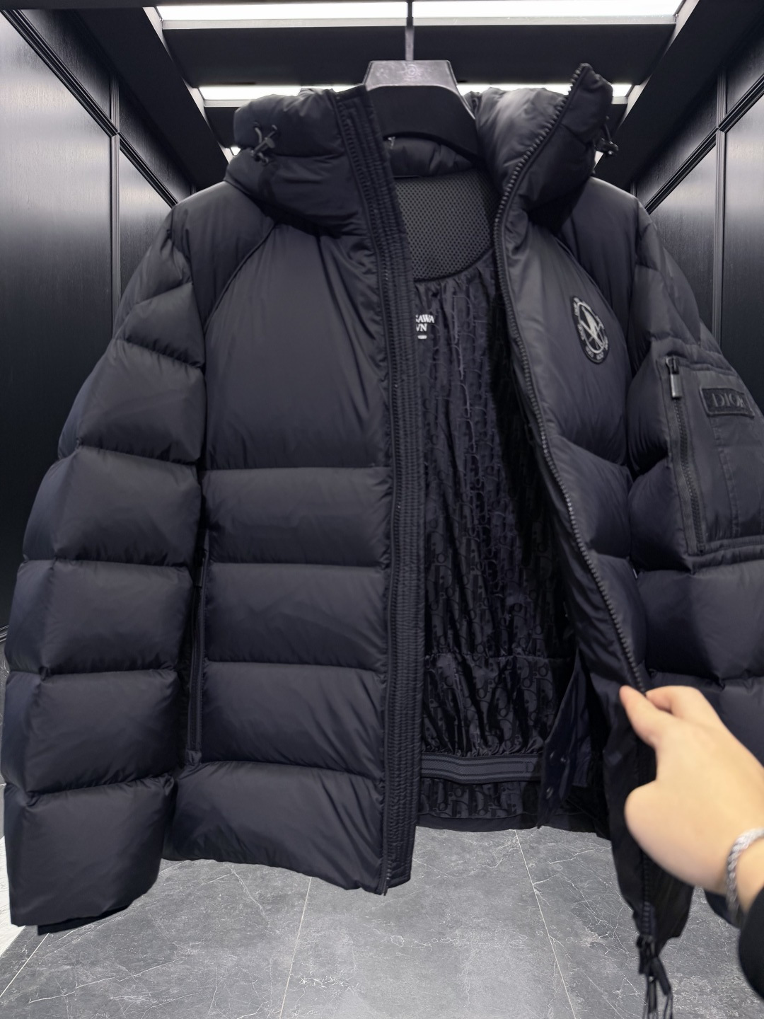 Dior Down Jacket Goose Down Black Hooded S-m-l