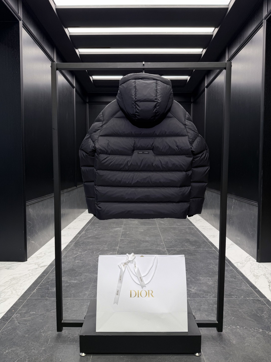 Dior Down Jacket Goose Down Black Hooded S-m-l