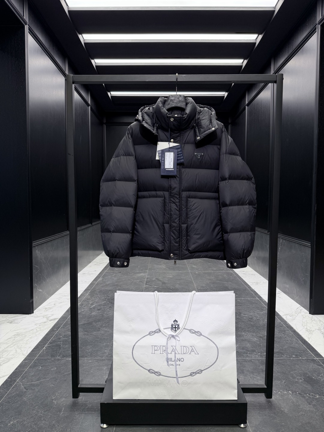 Prada Male Down Jacket Goose Down Black Hooded S-l