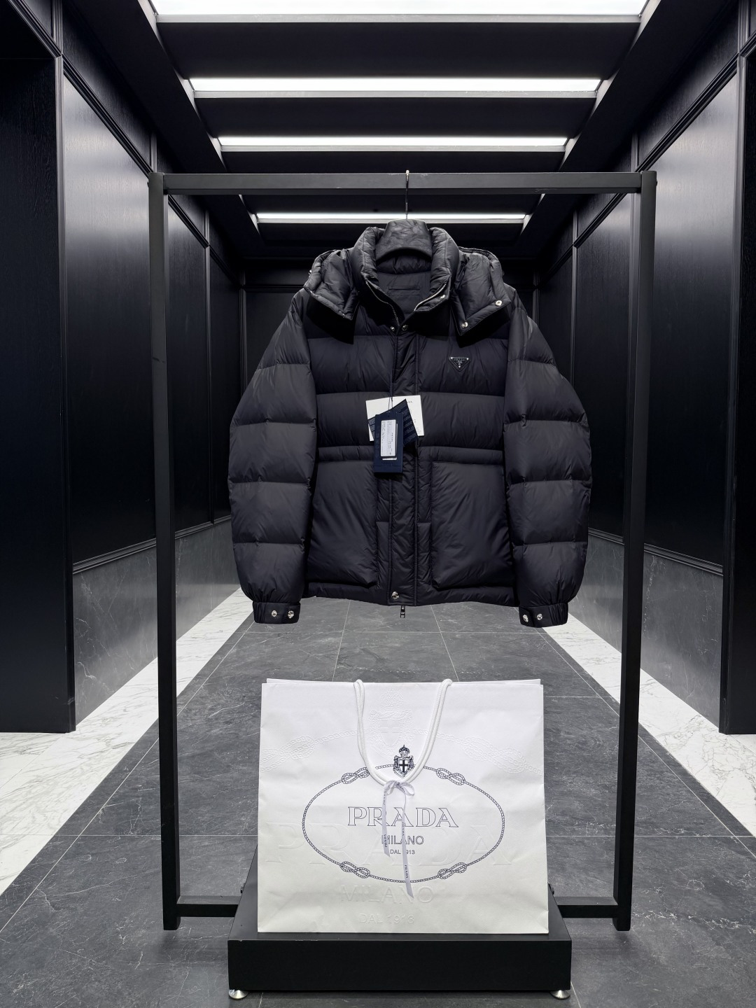 Prada Male Down Jacket Goose Down Black Hooded S-l