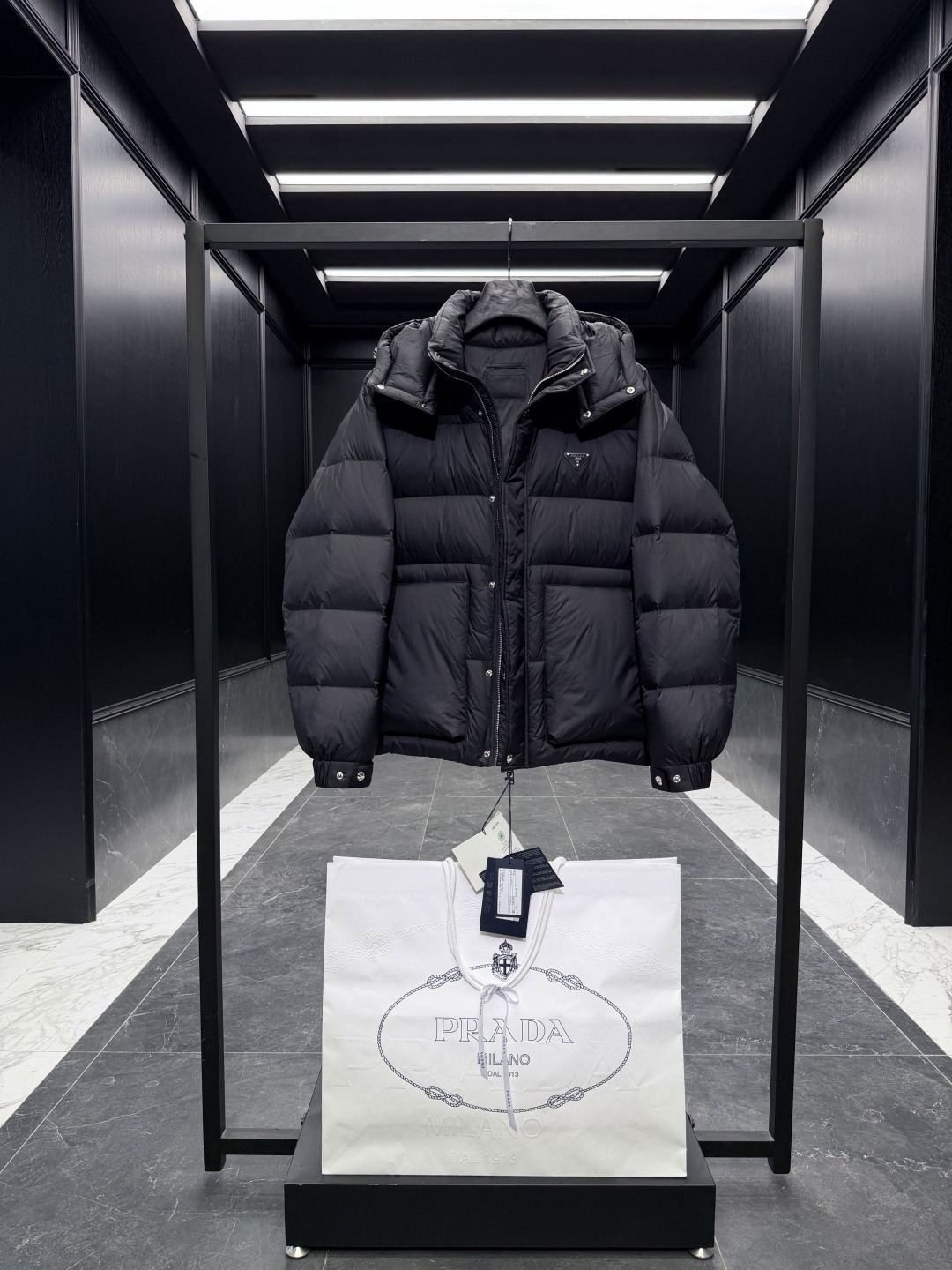 Prada Male Down Jacket Goose Down Black Hooded S-l