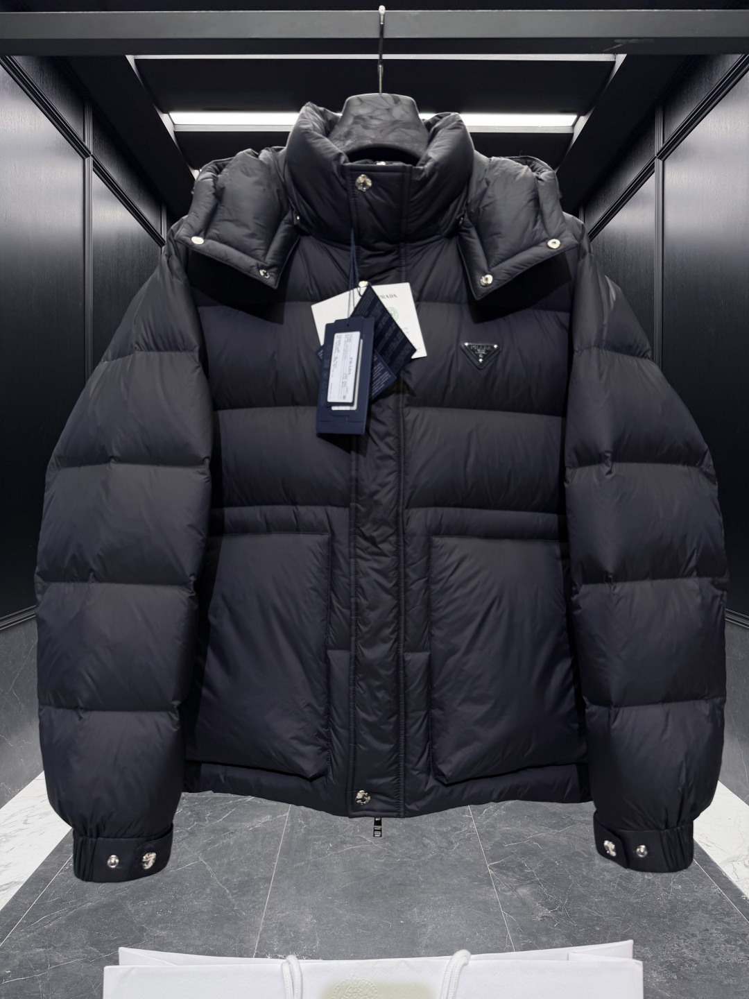 Prada Male Down Jacket Goose Down Black Hooded S-l