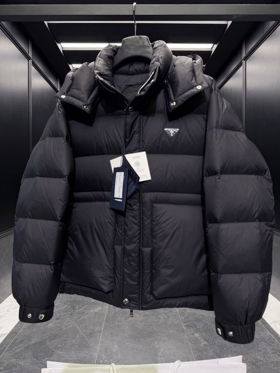 Prada Male Down Jacket Goose Down Black Hooded S-l