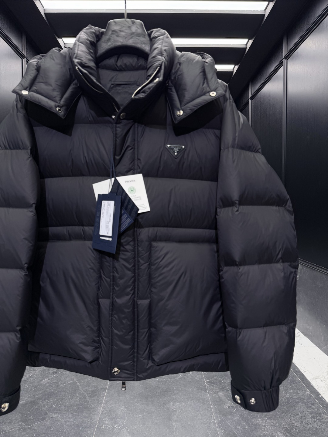 Prada Male Down Jacket Goose Down Black Hooded S-l