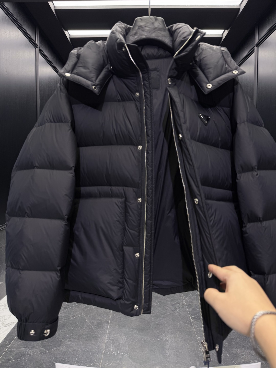 Prada Male Down Jacket Goose Down Black Hooded S-l