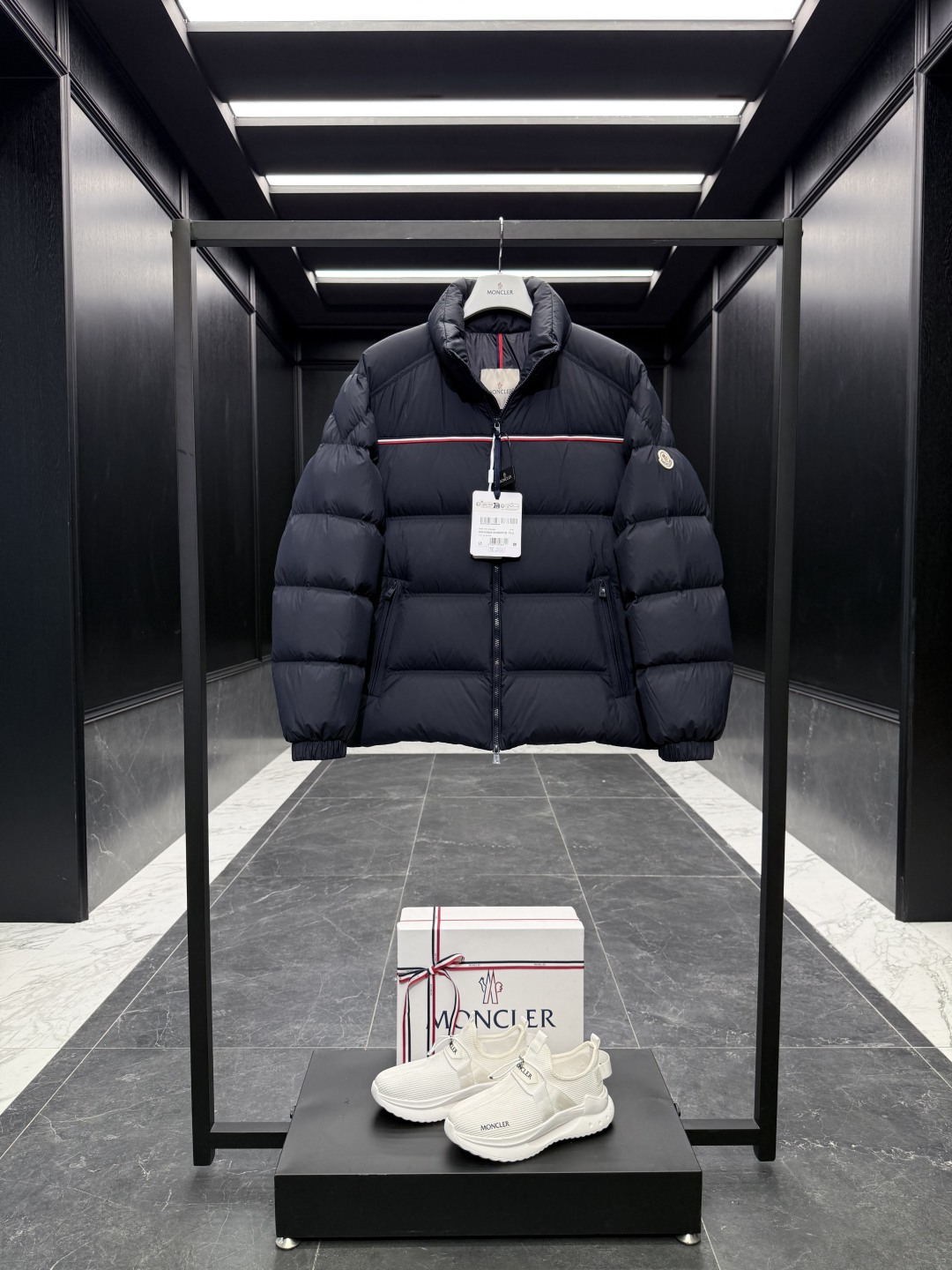 Moncler Male Down Jacket Goose Down Black Striped S-m-l