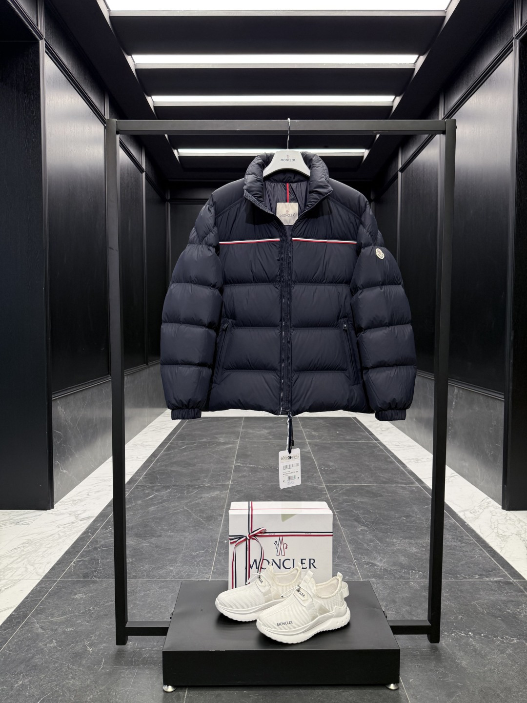 Moncler Male Down Jacket Goose Down Black Striped S-m-l
