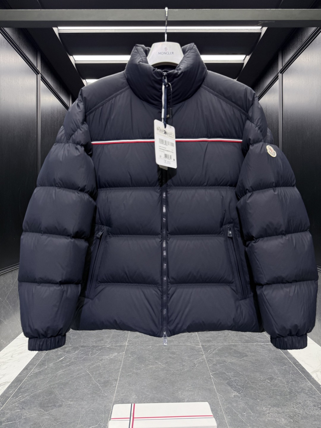 Moncler Male Down Jacket Goose Down Black Striped S-m-l