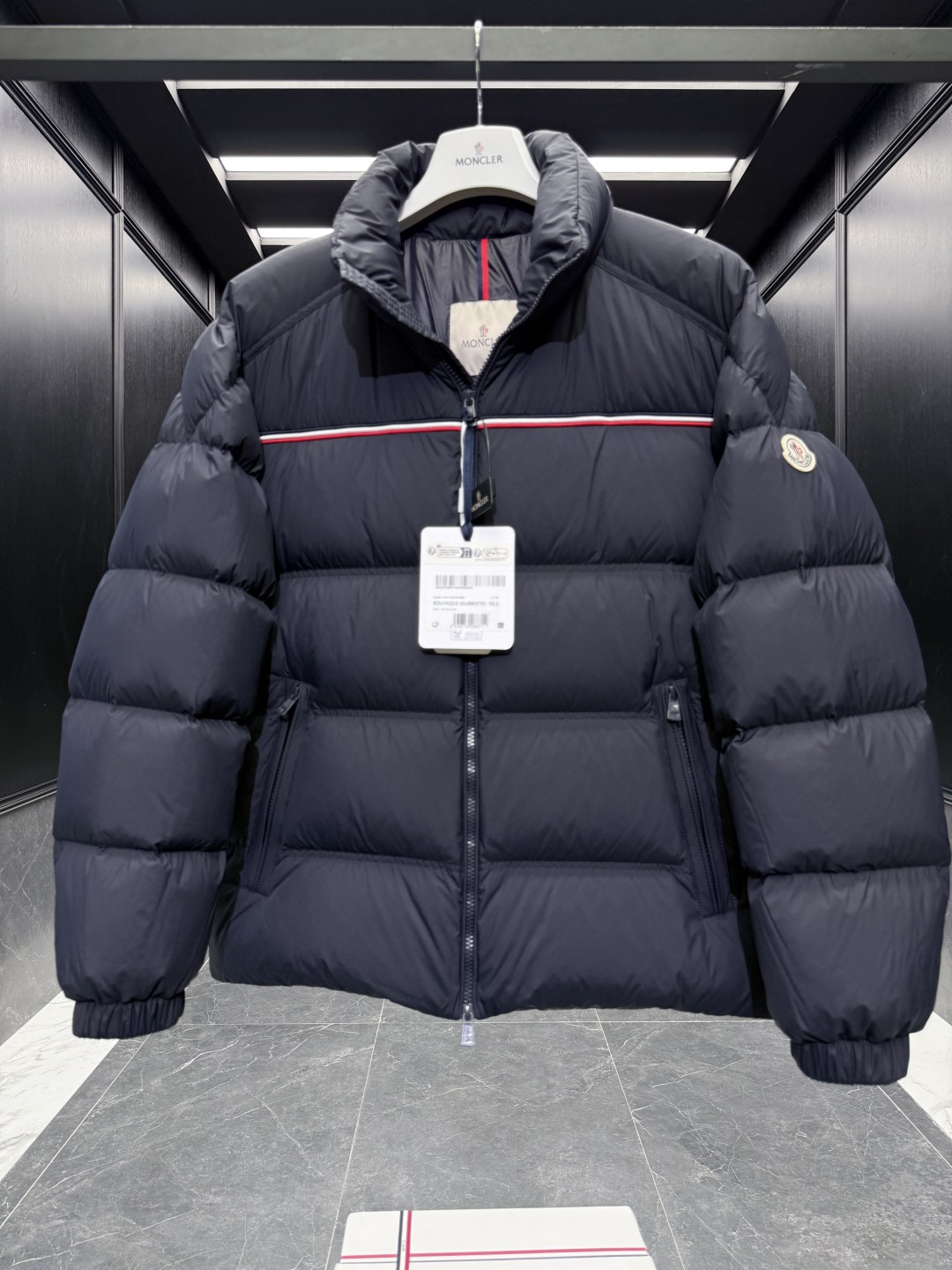 Moncler Male Down Jacket Goose Down Black Striped S-m-l