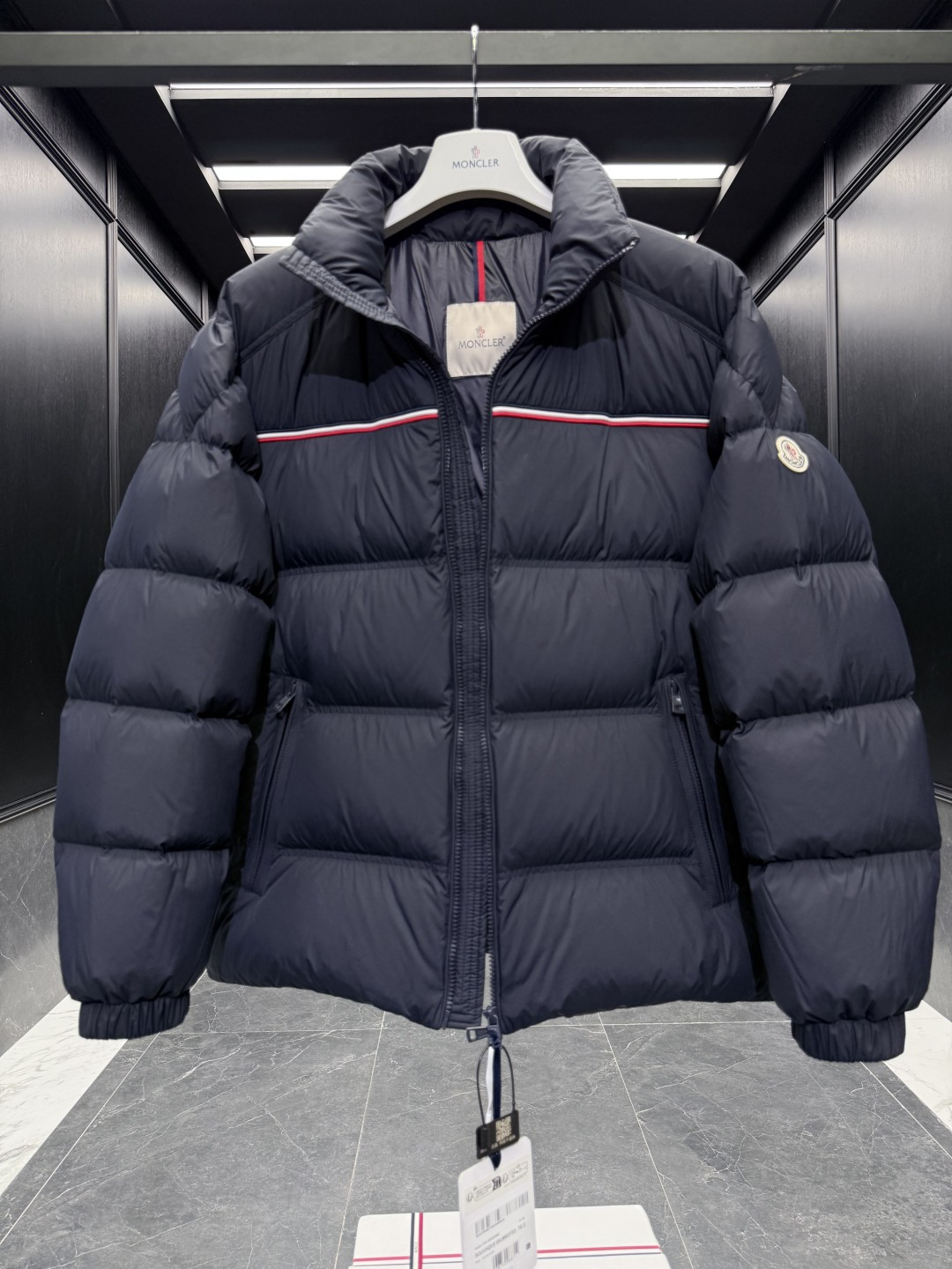 Moncler Male Down Jacket Goose Down Black Striped S-m-l
