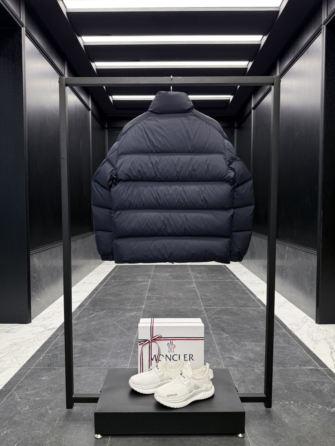 Moncler Male Down Jacket Goose Down Black Striped S-m-l