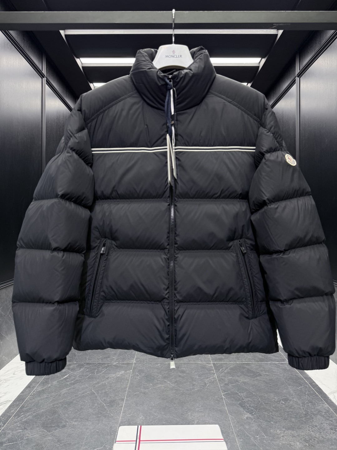 Moncler Male Down Jacket Goose Down Black Striped S-m-l