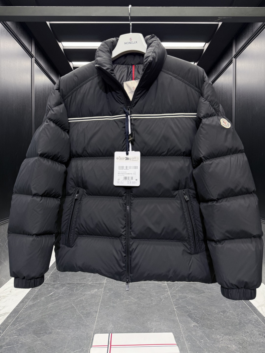 Moncler Male Down Jacket Goose Down Black Striped S-m-l