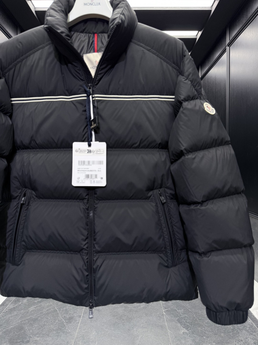 Moncler Male Down Jacket Goose Down Black Striped S-m-l