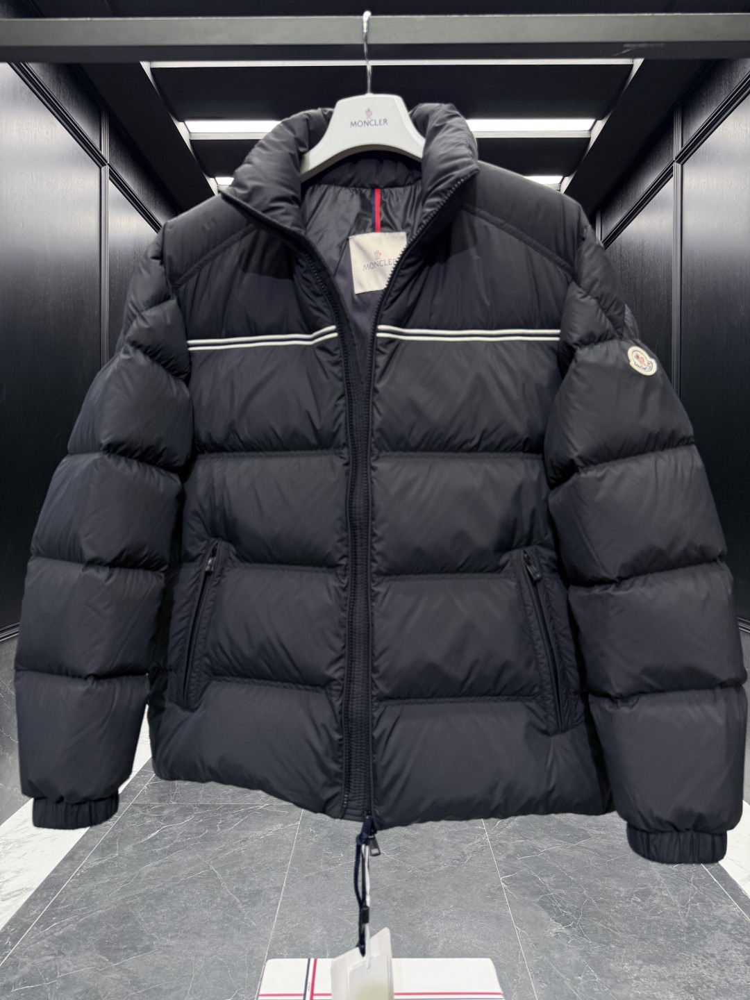 Moncler Male Down Jacket Goose Down Black Striped S-m-l