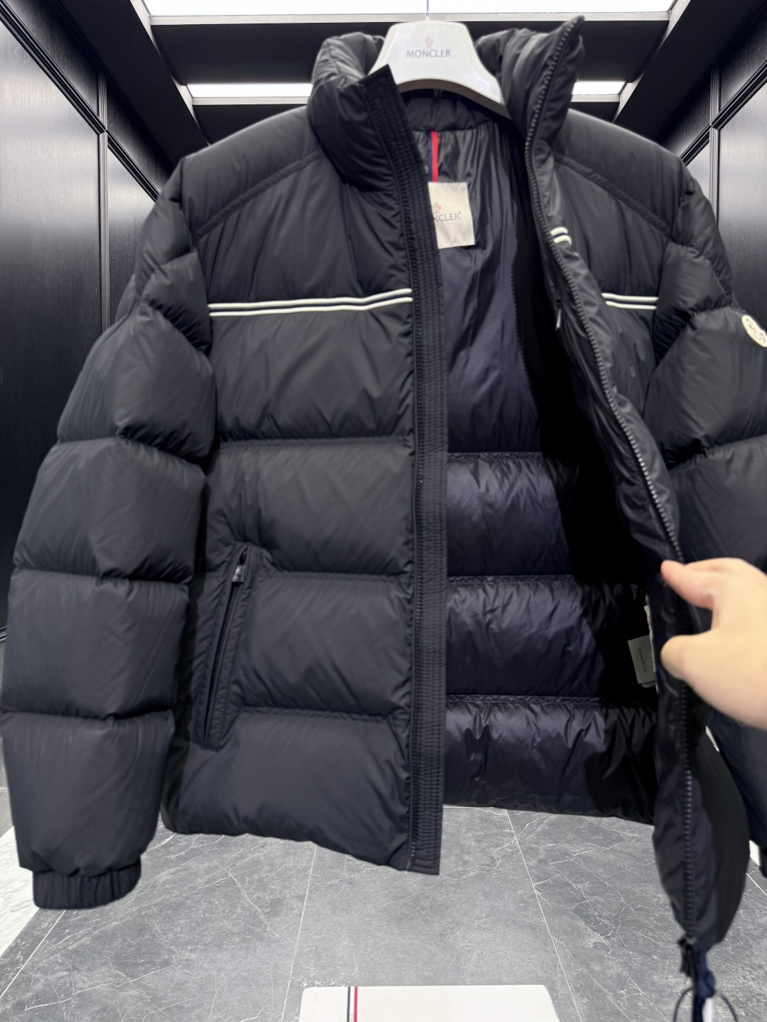 Moncler Male Down Jacket Goose Down Black Striped S-m-l
