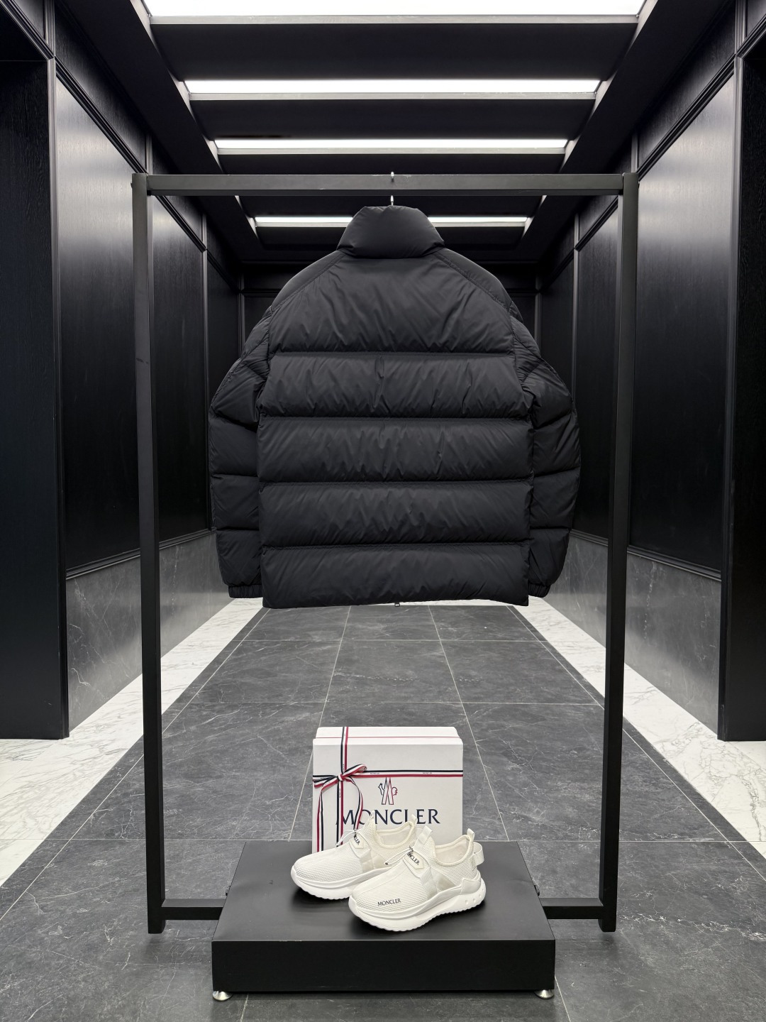 Moncler Male Down Jacket Goose Down Black Striped S-m-l