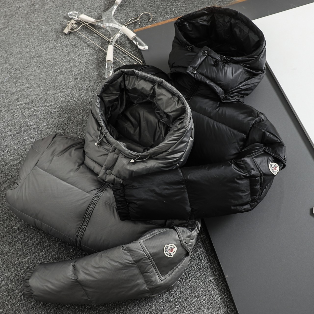 Moncler Male Basic Clothing White Duck Down Black Hooded M-l-xl