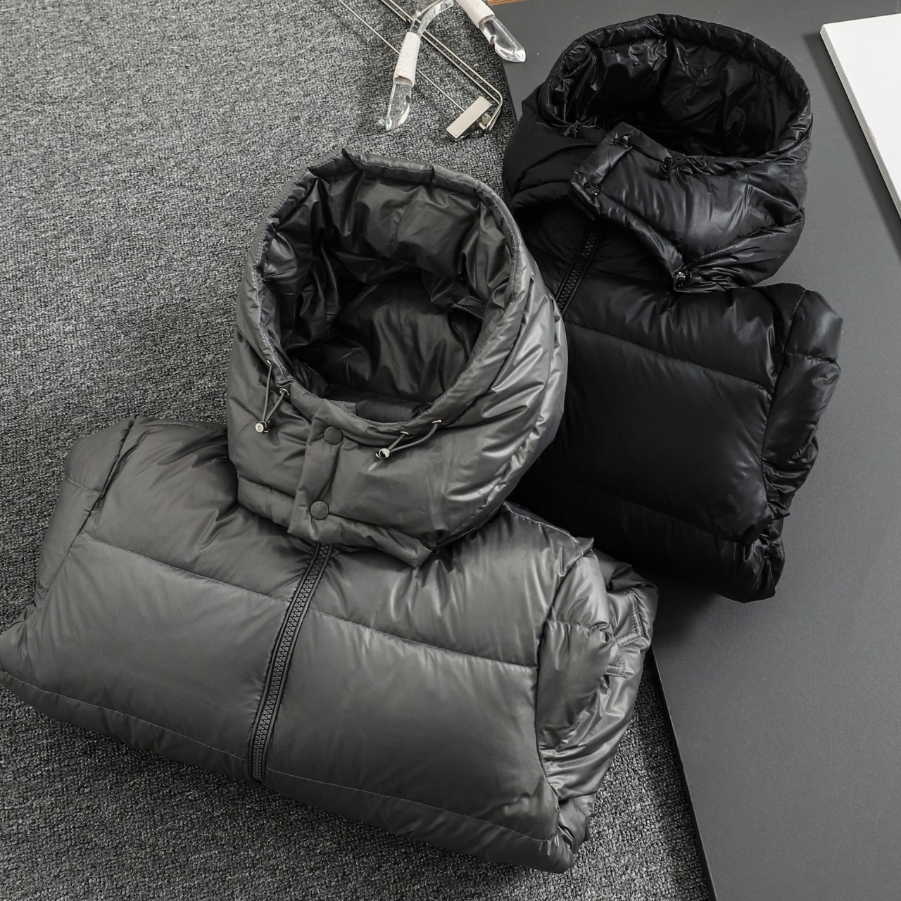 Moncler Male Basic Clothing White Duck Down Black Hooded M-l-xl